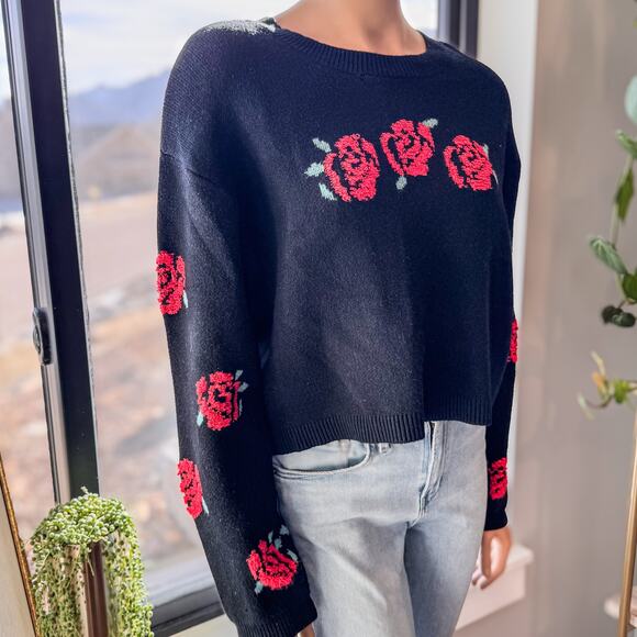 Francesca’s Rose Intarsia’s Embroidered Sweater, Women’s Size Small-New With Tag - Picture 9 of 9